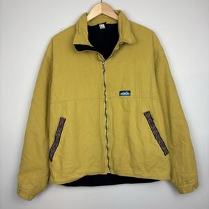 VTG Y2K Kavu Jacket Mens Med Canvas Fleece Lined Workwear 90s Yellow Aztec Trim